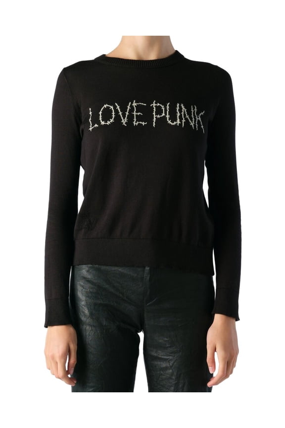 womens Miss Love Punk Intarsia Sweater, m, Black
