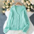 thumbnail image 1 of Zedker Cardigans Sweaters for Women Button Down Crew Neck Long Sleeve Soft Knit Sweaters, Plus Size Light Blue L, 1 of 6