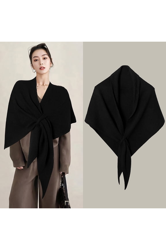 Shawl Wraps For Women Knitted Cardigan Cape Wool Shoulder Solid Color Scarf Tops, Plus Size Black