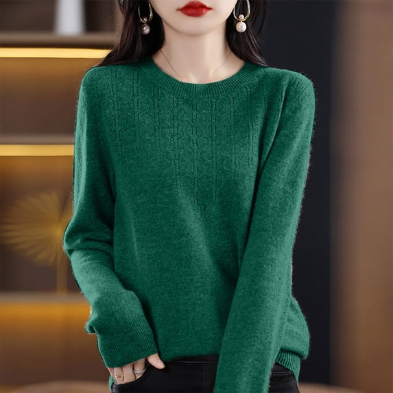 Zedker Sweater for Women 2025 Fall Winter Crew Neck Long Sleeve Soft Pullover Sweater,Plus Size Green XXL