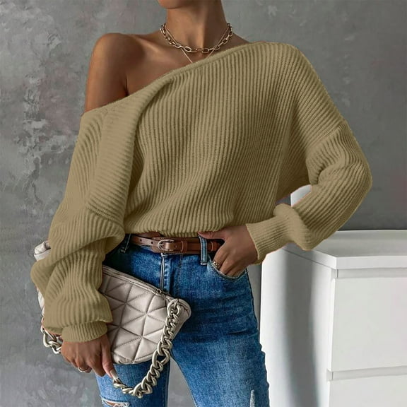 Zedker Womens Fall Casual Long Sleeve Tops Loose Crew Neck Drop Shoulder Knit Going Out Pullover Sweaters Lightweight Ladies Trendy Winter Sweaters for Women 2025,Plus Brown XXL