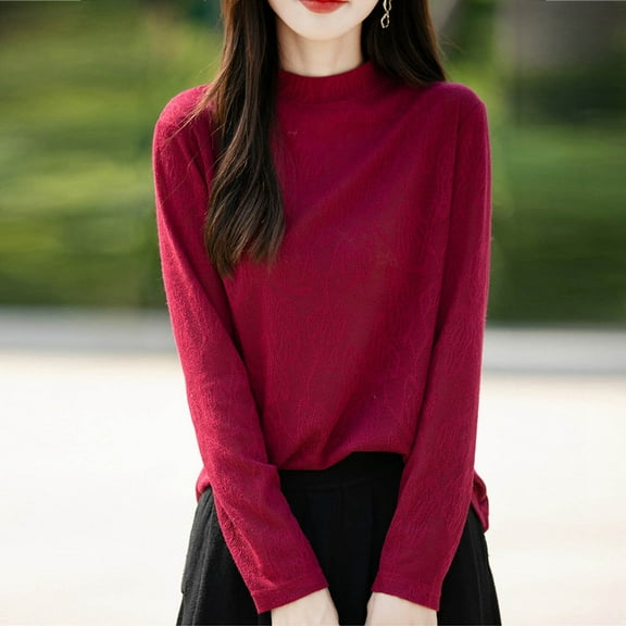 Zedker Sweaters for Women Half Turtleneck Long Sleeve Knitted Pullover Warm Sweater Top, Plus Size Red M