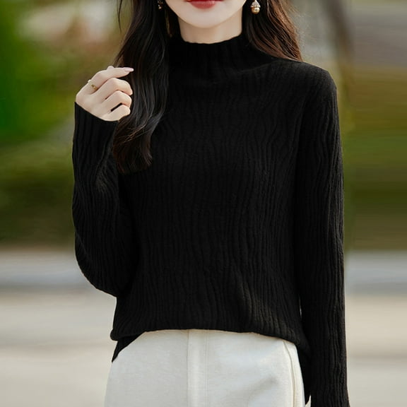 Zedker Sweaters for Women Turtleneck Ribbed Cute Warm Knitted Sweater Tops,Plus Size Black XXL