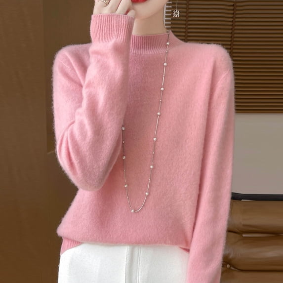 Zedker Women Oversized Long Sleeve Pullover Sweater Crew Neck Base Knitted Sweater,Plus Size Pink XXL