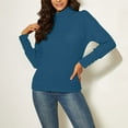thumbnail image 1 of Zedker Women's 2025 Fall Long Sleeve Turtleneck T Shirt Ribbed Knit Sweater Slim Tops,Plus Size Blue XL, 1 of 5