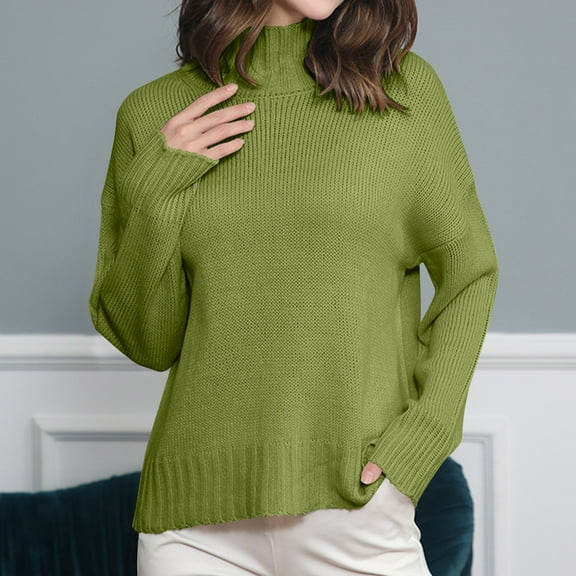 Zedker Women's 2025 Turtleneck Sweaters Trendy Loose Long Sleeve Knit Pullover Tops,Plus Size Army Green XXL