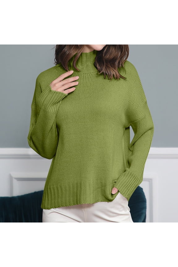 Women's 2025 Turtleneck Sweaters Trendy Loose Long Sleeve Knit Pullover Tops,Plus Size Army Green XXXL
