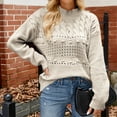 thumbnail image 1 of Zedker Women's Fall Cable Knit Sweater Crew Neck Lantern Sleeve Chunky Winter Pullover Tops,Plus Size Beige L, 1 of 3