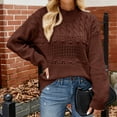thumbnail image 1 of Zedker Women's Fall Cable Knit Sweater Crew Neck Lantern Sleeve Chunky Winter Pullover Tops,Plus Size Wine L, 1 of 3
