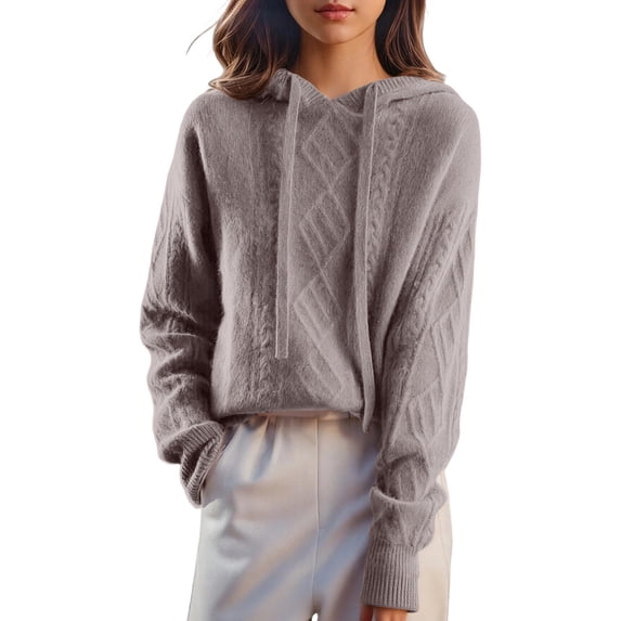 Zedker Women's Hooded Sweater Loose Casual Long Sleeve Drawstring Knit Hoodies Pullover, Plus Size Gray XL