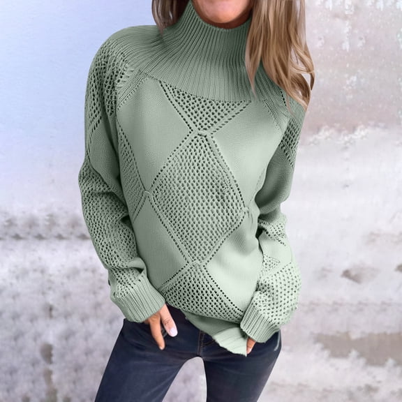 Zedker Women's Knitted Turtleneck Sweater Long Sleeve Ribbed Casual Winter Pullover Sweaters,Plus Size Green M
