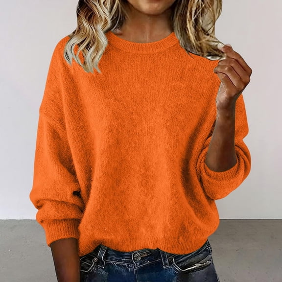 Zedker Oversized Sweaters for Women Crewneck Pullover Soft Knit Long Sleeve Top Casual Loose Fit Trendy Fall Winter Clothing,Plus Orange XXL