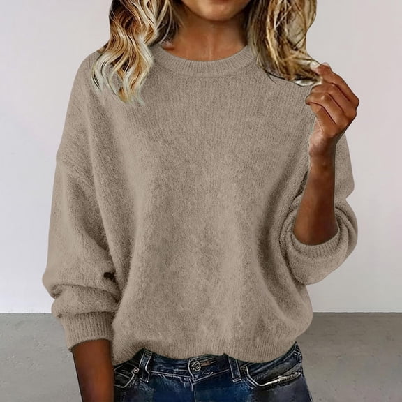 Zedker Oversized Sweaters for Women Crewneck Pullover Soft Knit Long Sleeve Top Casual Loose Fit Trendy Fall Winter Clothing,Plus Brown L