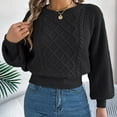 thumbnail image 1 of Zedker Women's Solid Knit Cable Sweater Casual Crew Neck Long Lantern Sleeve Tops,Plus Size Black L, 1 of 8