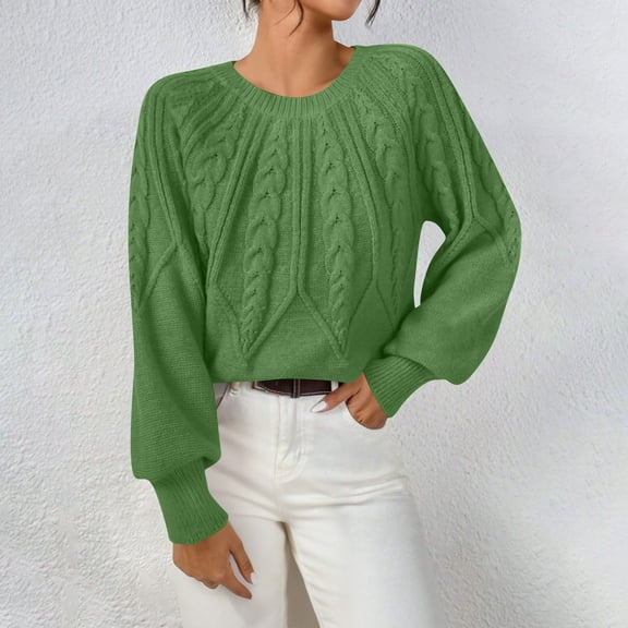 Zedker Sweaters for Women Winter Clothes Casual Lightweight Long Sleeve Crew Neck Solid Basic Sweater Tops 2025 Pullover Top for Fall Winter,Plus Green M