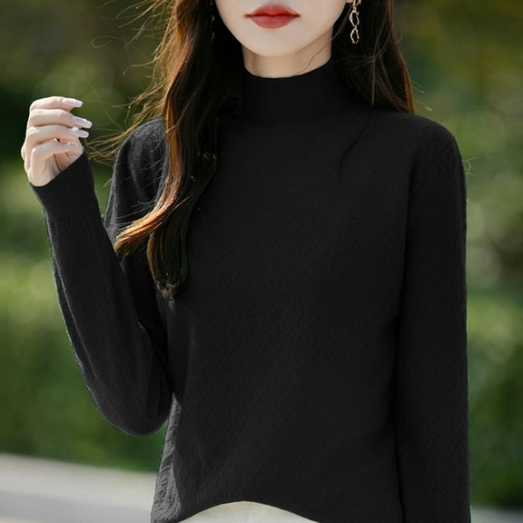 Zedker Women's Turtleneck Sweater 2025 Fall Winter Warm Soft Long Sleeve Knit Sweater,Plus Size Black M