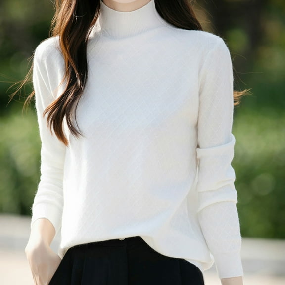 Zedker Women's Turtleneck Sweater 2025 Fall Winter Warm Soft Long Sleeve Knit Sweater,Plus Size White L