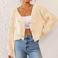 thumbnail image 1 of Zedker Cardigans for Women Button Up Open Front Cadigan Sweaters Floral Print Cute Short Knitted Cardigan Casual Winter Coats,Plus Beige XL, 1 of 6