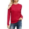 thumbnail image 1 of Zedker Women's Winter Crewneck Sweaters Knit Pullover Casual Long Sleeve Oversized Tops, Plus Size Red XL, 1 of 7