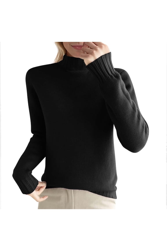 Women's Wool Half Turtleneck Sweater Crewneck Long Sleeve Travel Hiking Tops,Plus Size Black S