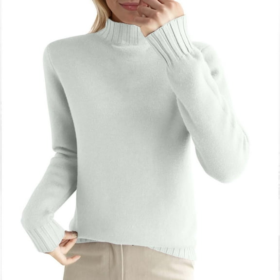Zedker Women's Wool Half Turtleneck Sweater Crewneck Long Sleeve Travel Hiking Tops,Plus Size White M