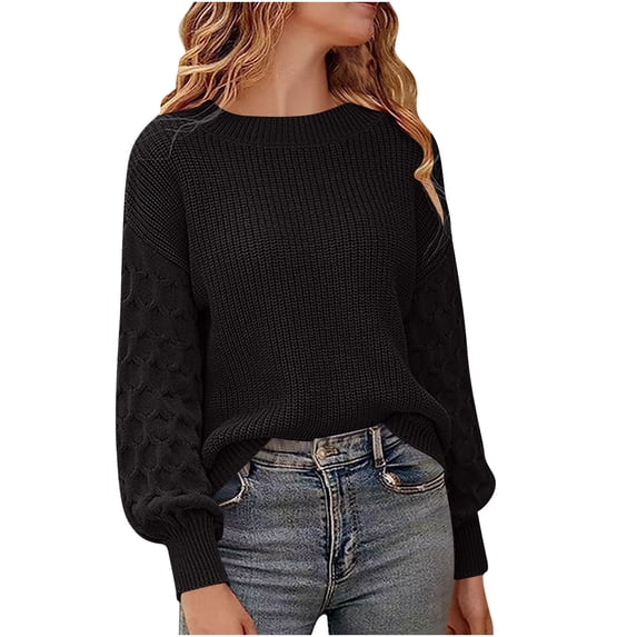 Zedker Womens CrewNeck Sweaters Long Sleeve Cable Knit Pullover Fashion Winter Outwear, Plus Size Black S