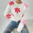 thumbnail image 1 of Zedker Womens Oversized Cute Flower Sweater Trendy Crewneck Long Sleeve Pullover Tops,Plus Size White M, 1 of 6