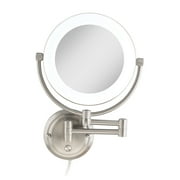 Zadro Lexington LED Lighted Wall Mounted Makeup Mirror with Magnification Two-Sided Swivel Extendable Bathroom Mirror (10X/1X, 10" Head, 7.5" Mirror, Plug-In, Satin Nickel)