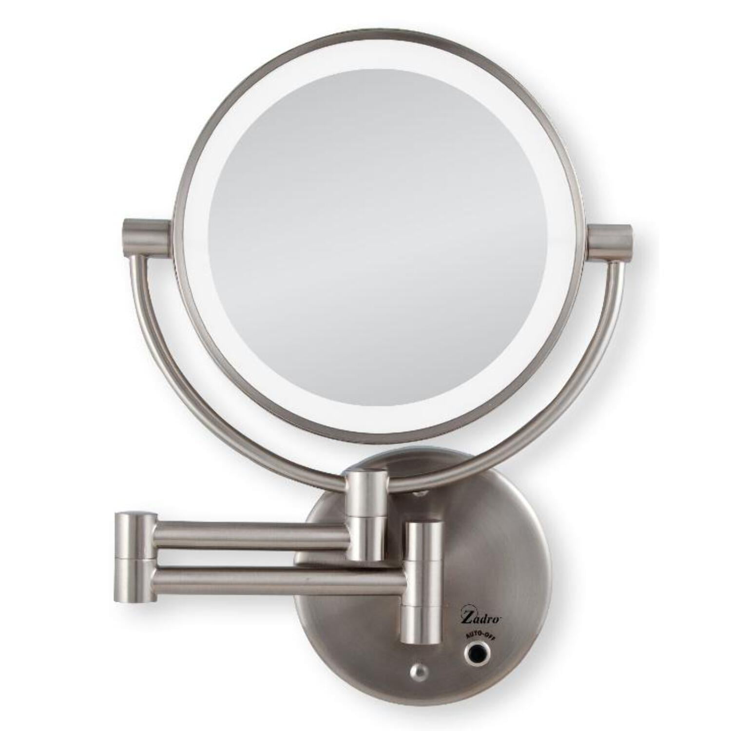 Satin Nickel Round Wall Mounted LED Magnifying Mirror