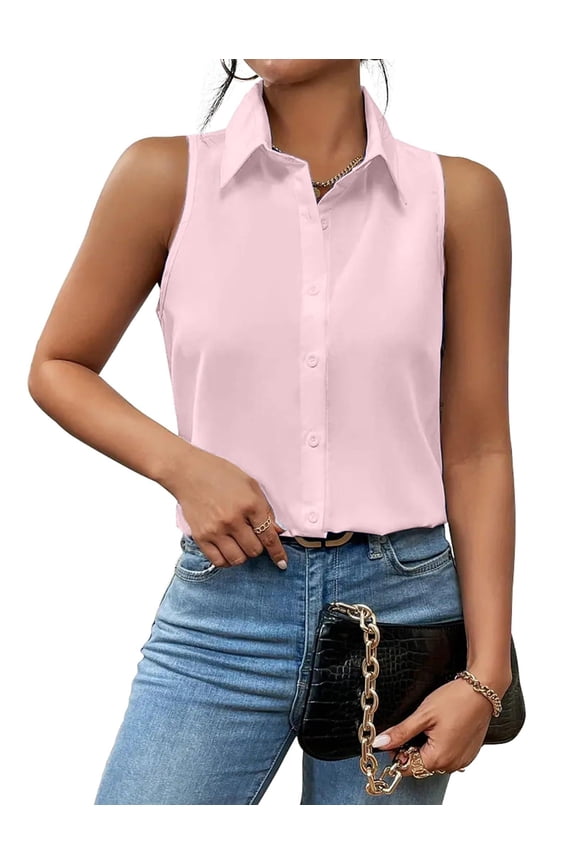 Zaegoo Button Down Shirt Button Up Tops for Summer Womens Sleeveless Tops Lightweight Casual Slimming Tops