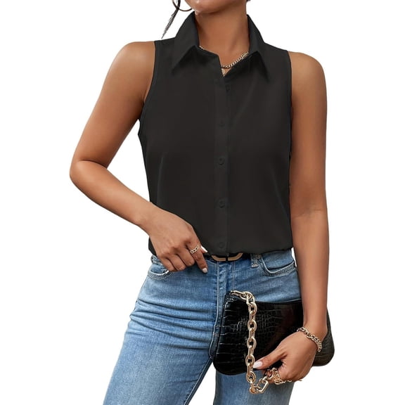 Zaegoo Button Down Shirt Button Up Tops for Summer Womens Sleeveless Tops Lightweight Casual Slimming Tops