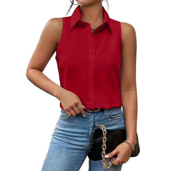 Zaegoo Button Down Shirt Button Up Tops for Summer Womens Sleeveless Tops Lightweight Casual Slimming Tops
