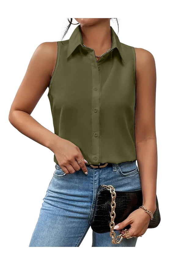 Zaegoo Button Down Shirt Button Up Tops for Summer Womens Sleeveless Tops Lightweight Casual Slimming Tops