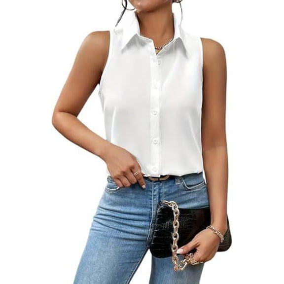 Zaegoo Button Down Shirt Button Up Tops for Summer Womens Sleeveless Tops Lightweight Casual Slimming Tops