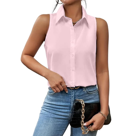Zaegoo Button Down Shirt Button Up Tops for Summer Womens Sleeveless Tops Lightweight Casual Slimming Tops