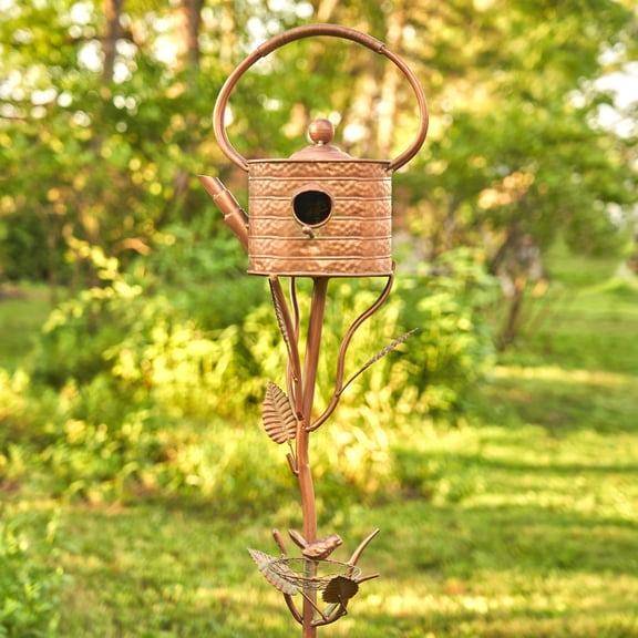 Zaer Ltd. Copper Colored Teapot Birdhouse Garden Stakes (Style 3)