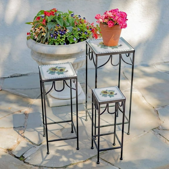 Zaer Ltd. Marisol Square Nesting Iron Mosaic Plant Stands - Set of 3