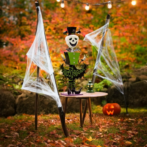 Zaer Ltd. Metal Halloween Figurine Statue Decorations with Bobbly Heads (Larger Size, Skeleton Man)