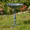 thumbnail image 1 of Zaer Ltd. Ornate Pedestal Style Birdbath with Cast Iron Birds on Rim (Blue), 1 of 7