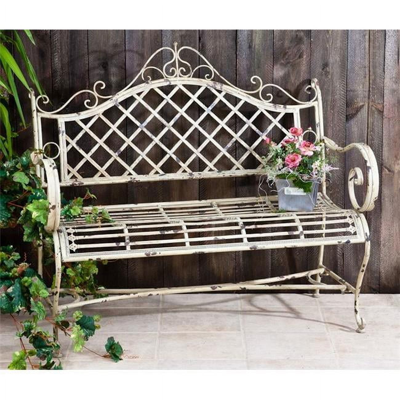Zaer ZR090517-AW Victorian Folding Stephania Iron Garden Table, Antique White