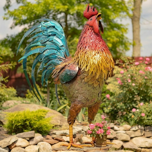 Zaer Ltd. 5.5 ft. Tall Iron Rooster Garden Statue Robert
