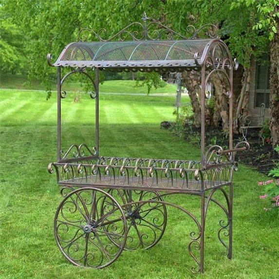 Zaer ZR180522-BZ Flower Cart with Roof, Antique Bronze - Large