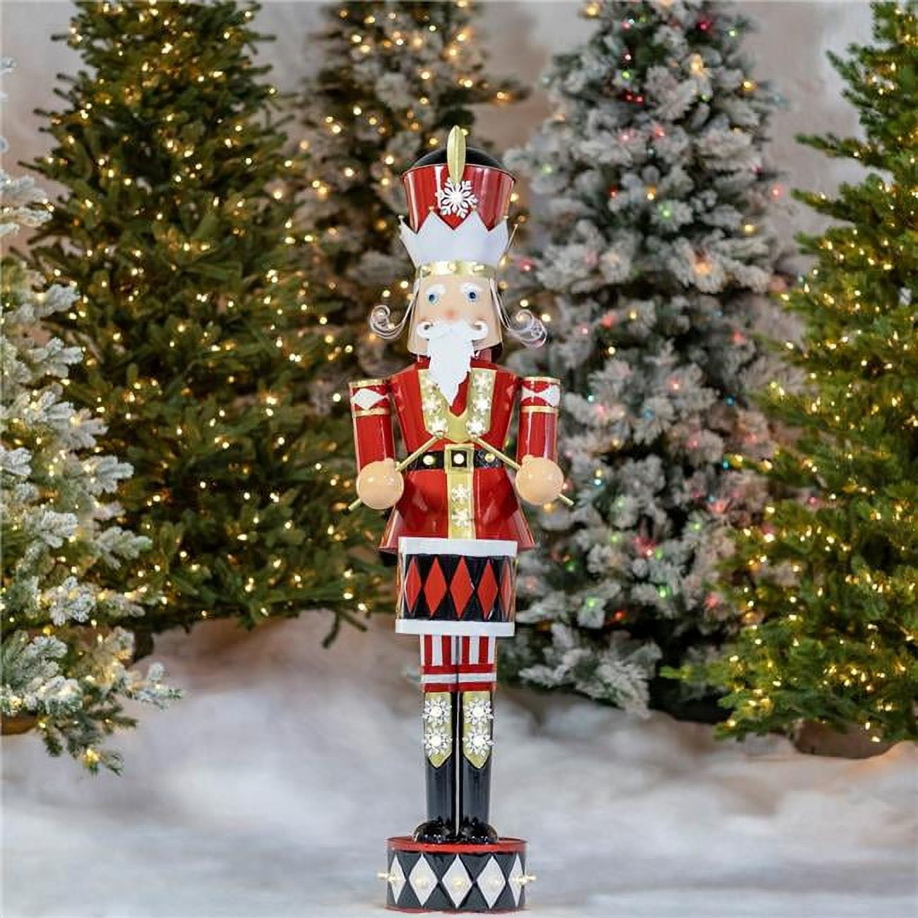 61" Tall Red and White Iron Christmas Nutcracker with Drum & LED Lights