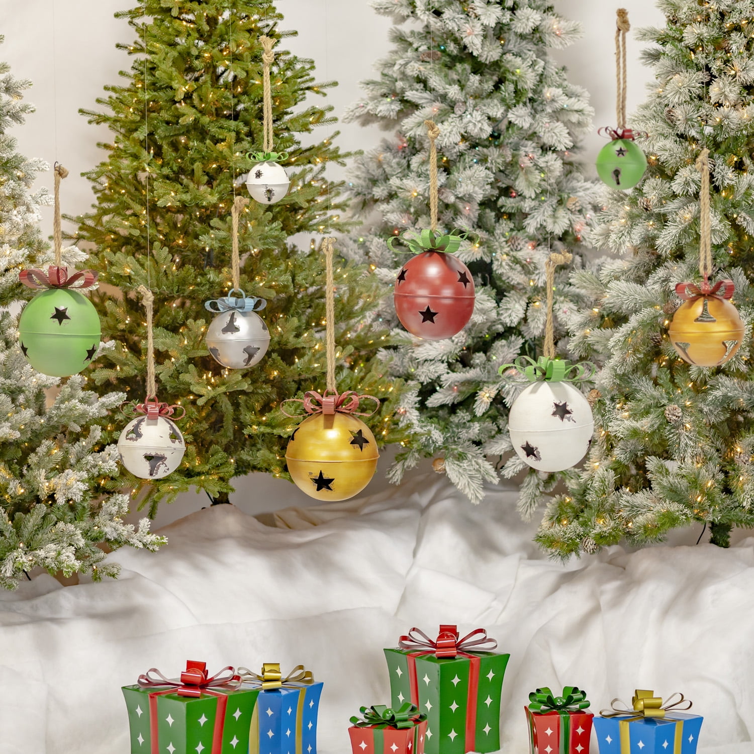 Large Assorted Colorful Metal Christmas Bells Set