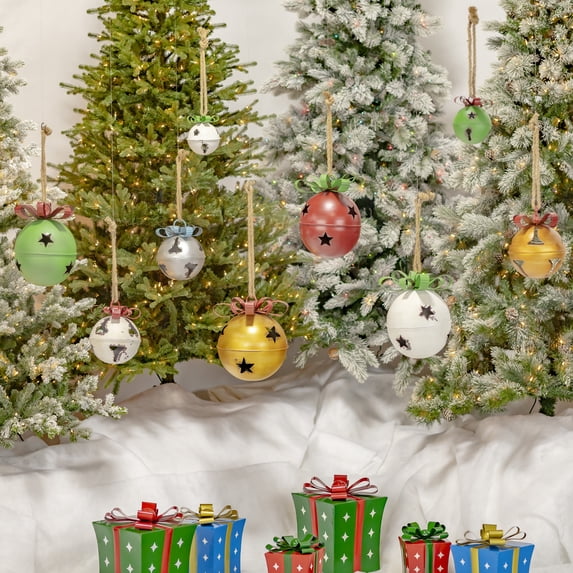 Zaer ZR195519 Large Assorted Colorful Christmas Bells - Set of 9