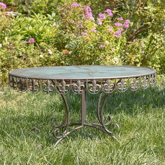 Zaer ZR200421-BZ La Rochelle Iron Bistro Table with Fleur-de-lis Details, Antique Bronze - Round