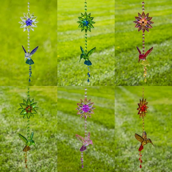 Zaer ZR513313 Hanging Acrylic Hummingbird with Sunflowers, 6 Assorted Colors