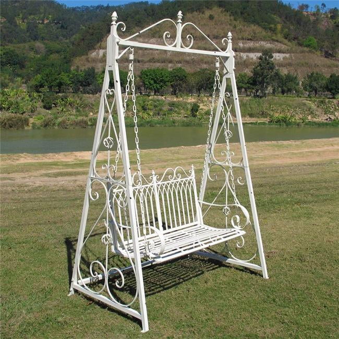 Zaer ZR820302-AW Tserovani Iron Swing Bench, Antique White