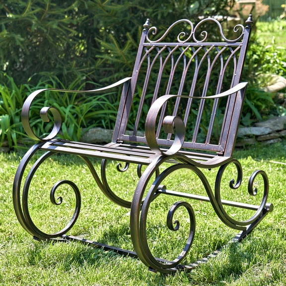 Zaer ltd. Outdoor Metal Rocking Arm Chair Antique Bronze, 36 in