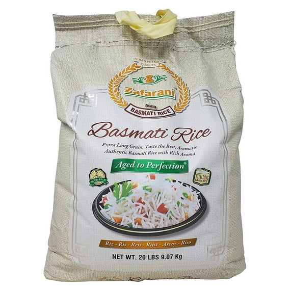 Zafarani Aged Basmati Rice Aromatic Extra Long Grain Rice from India 20 Pounds